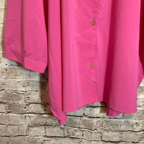 Catherines Top Womens 4X Hot Pink Tunic Long Sleeve Button Front Plus Size - Picture 11 of 14